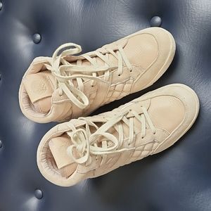 Vince Camuto quilted high top sneakers,  nude leather & suede